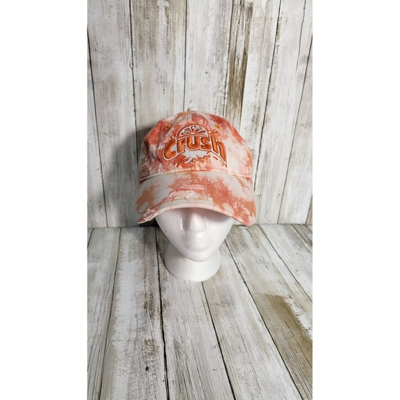 Crush Soda Tie Dye Distressed Baseball Cap Hat Orange White Adjustable - Picture 5 of 6